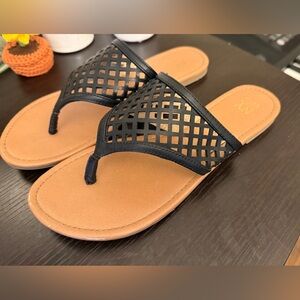 New York & Company Womens Sandals Black Lattice Tan Size 9